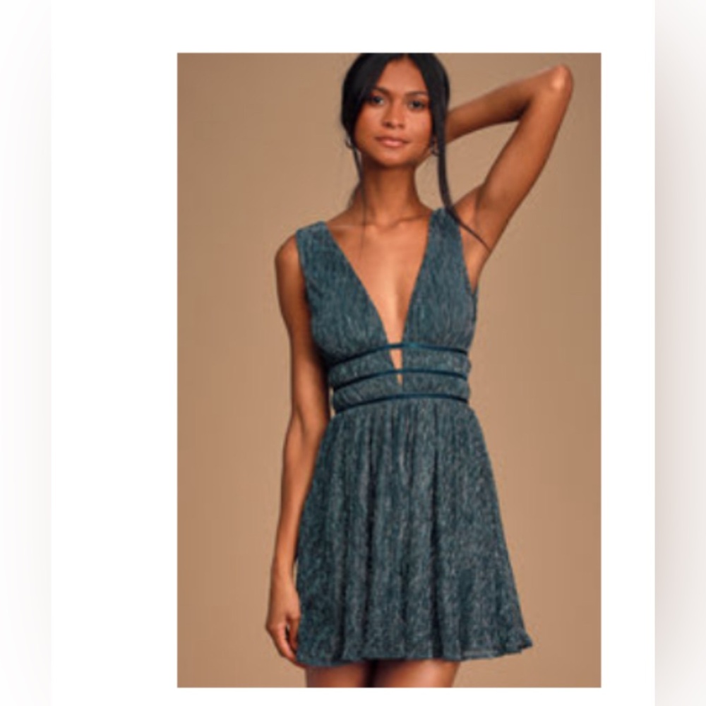 Lulus Smokeshow Teal Metallic Mini Dress size Small